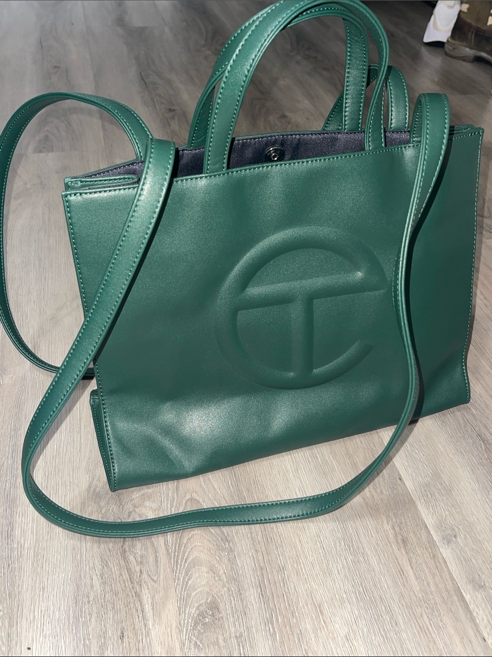 Tory Burch Forest Green Embossed Logo Tote - Picture 5 of 6